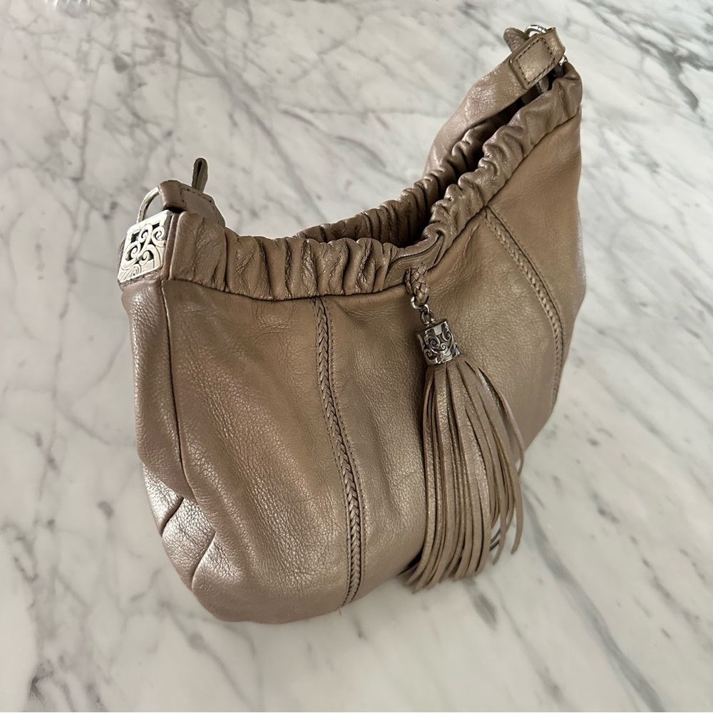Brighton Taupe Brown Leather Hobo Bag with Tassel